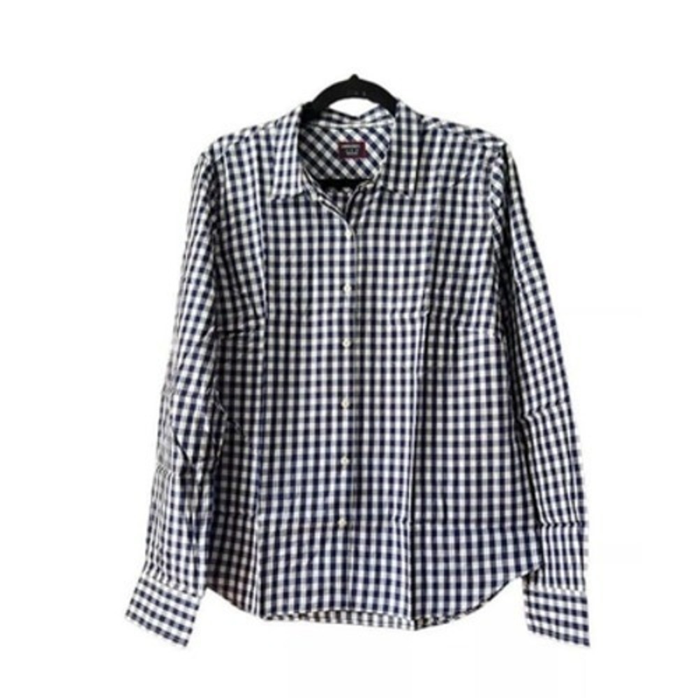UNTUCKit Womens Blue White Gingham‎ Cotton Button Up Shirt Size 6 NWT